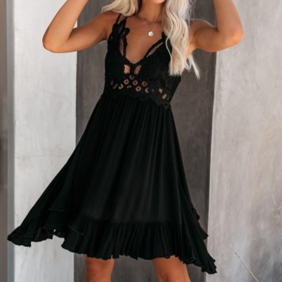 Vici Dresses & Skirts - Maeve Crochet Lace Ruffle Dress-Black